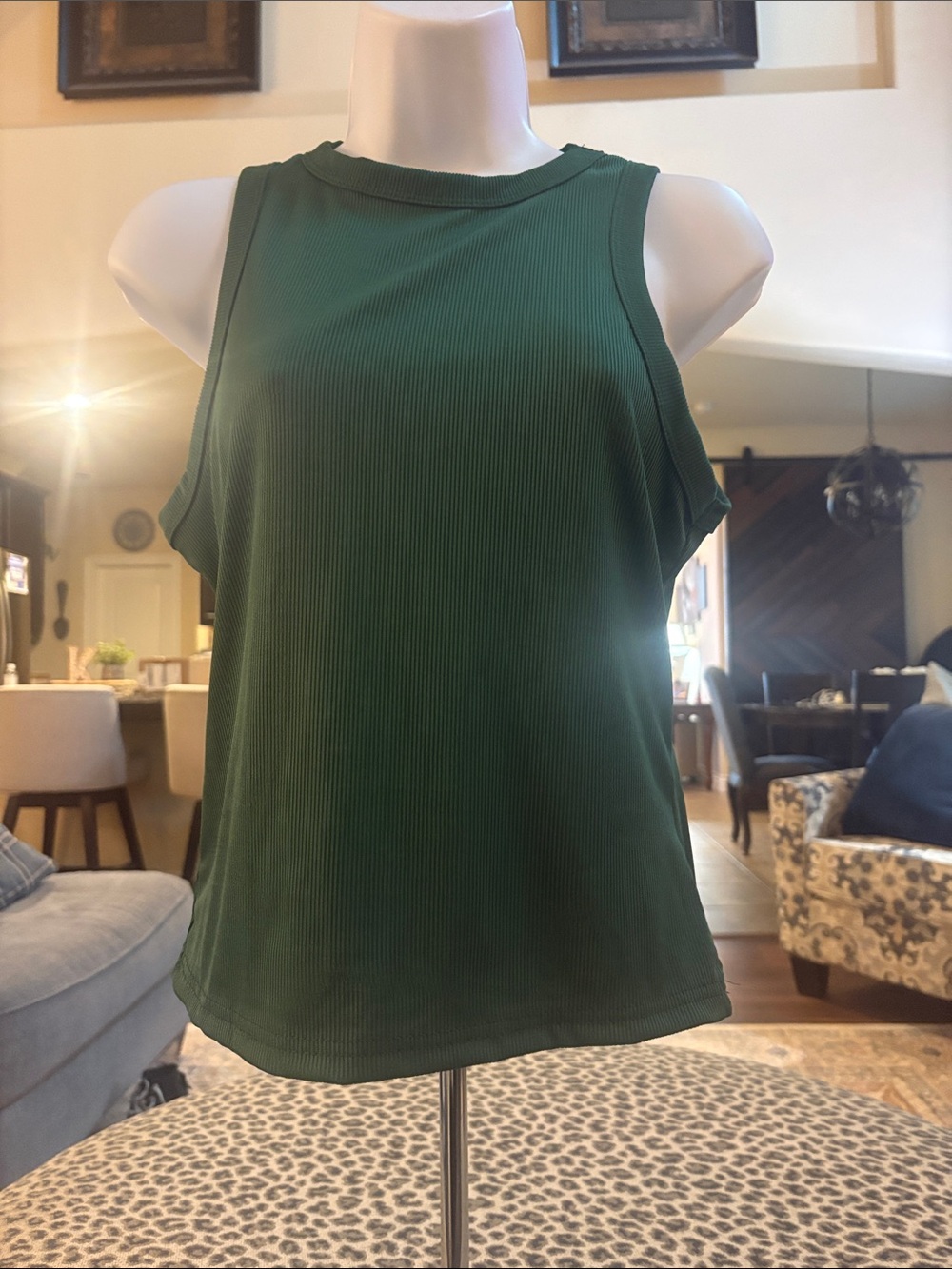 Sleeveless Ribbed Tank Top - Forest Green